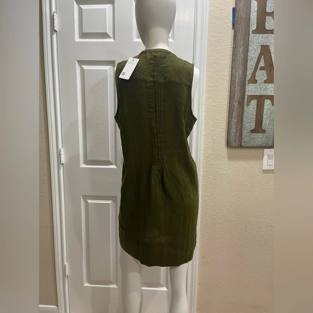 Quince 100% European Linen Sleeveless Swing Dress in Martini Olive Size Medium - Picture 3 of 5